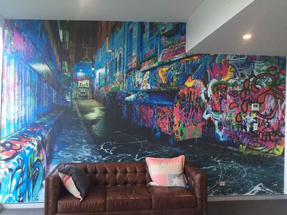 Full-wall printed wrap in an office fitout