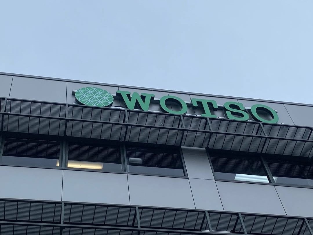 1.2 metre illuminated channel letters on a steel frame, building facade